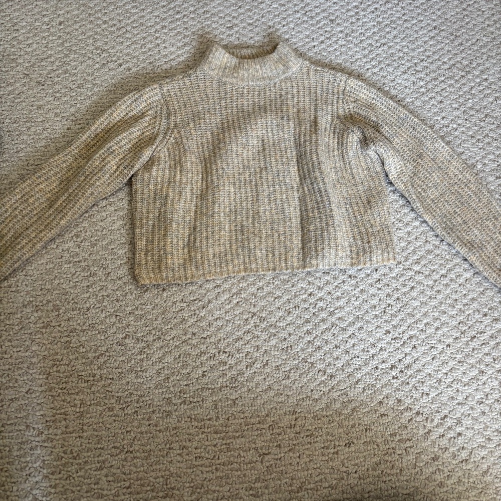 Cropped Garage tan knitted sweater, size small